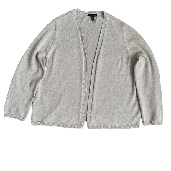 Eileen Fisher Recycled Cotton Metallic Thread Open Cardigan Sz L - Picture 9 of 12